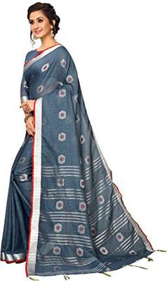 Grey woven linen saree with blouse 2