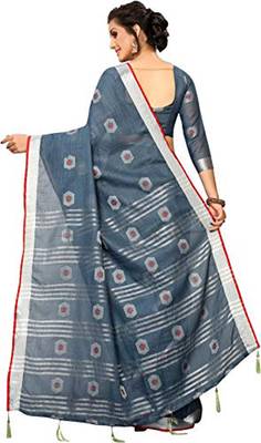 Grey woven linen saree with blouse 3