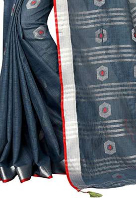 Grey woven linen saree with blouse 4