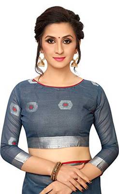 Grey woven linen saree with blouse 5