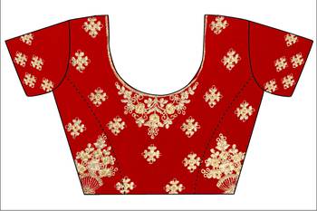 Red Embroidered Satin Semi Stitched Lehenga 4