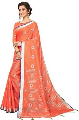 Peach woven linen saree with blouse 2