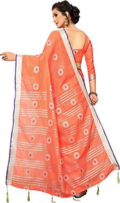 Peach woven linen saree with blouse 3