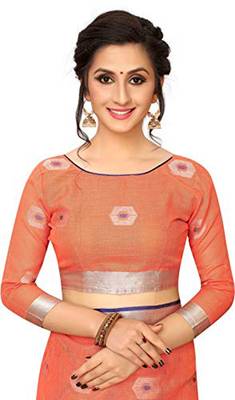 Peach woven linen saree with blouse 5