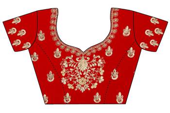 Red Embroidered Satin Semi Stitched Lehenga 4