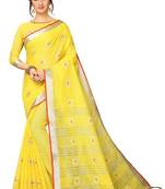 Yellow woven linen saree with blouse