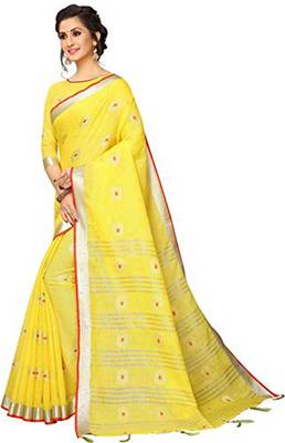 Yellow woven linen saree with blouse 2