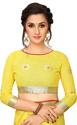 Yellow woven linen saree with blouse 5