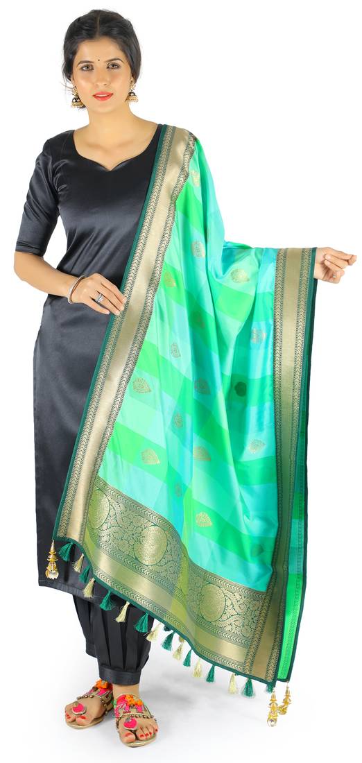 Sea Green Woven Banarasi Dupatta