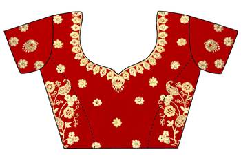 Red Embroidered Satin Semi Stitched Lehenga 4