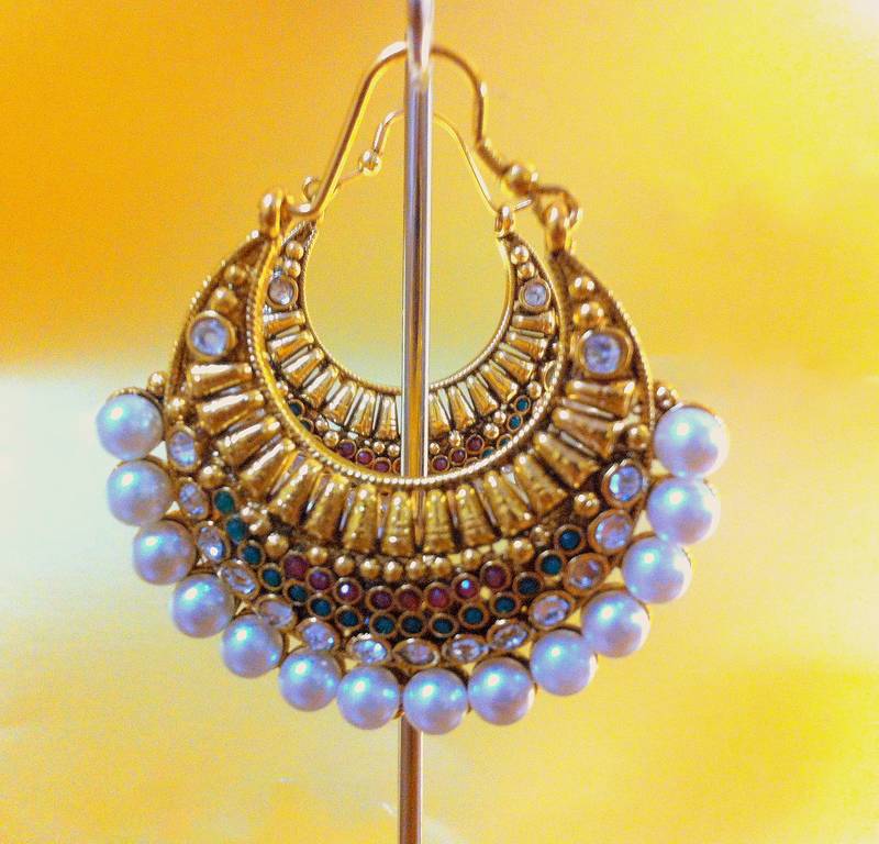 Ethnic Pearl Polki with Red Green Stones Earring By Adiva HA054