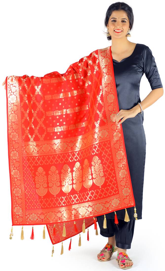 Red Woven Banarasi Dupatta