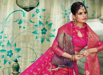 Pink woven silk blend saree with blouse 2