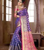 Blue woven silk blend saree with blouse