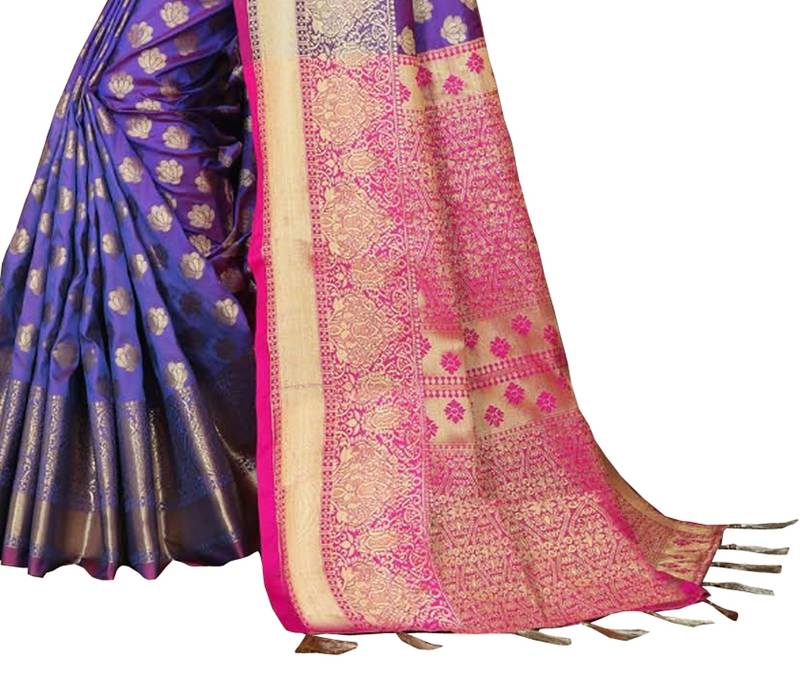 Blue woven silk blend saree with blouse