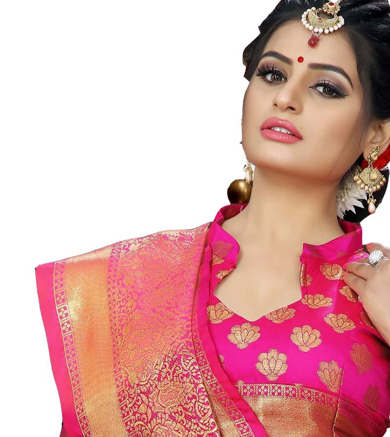 Blue woven silk blend saree with blouse