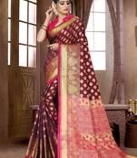 Brown woven silk blend saree with blouse