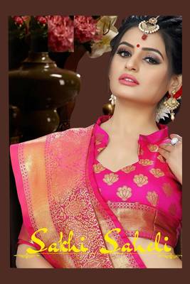 Brown woven silk blend saree with blouse 3