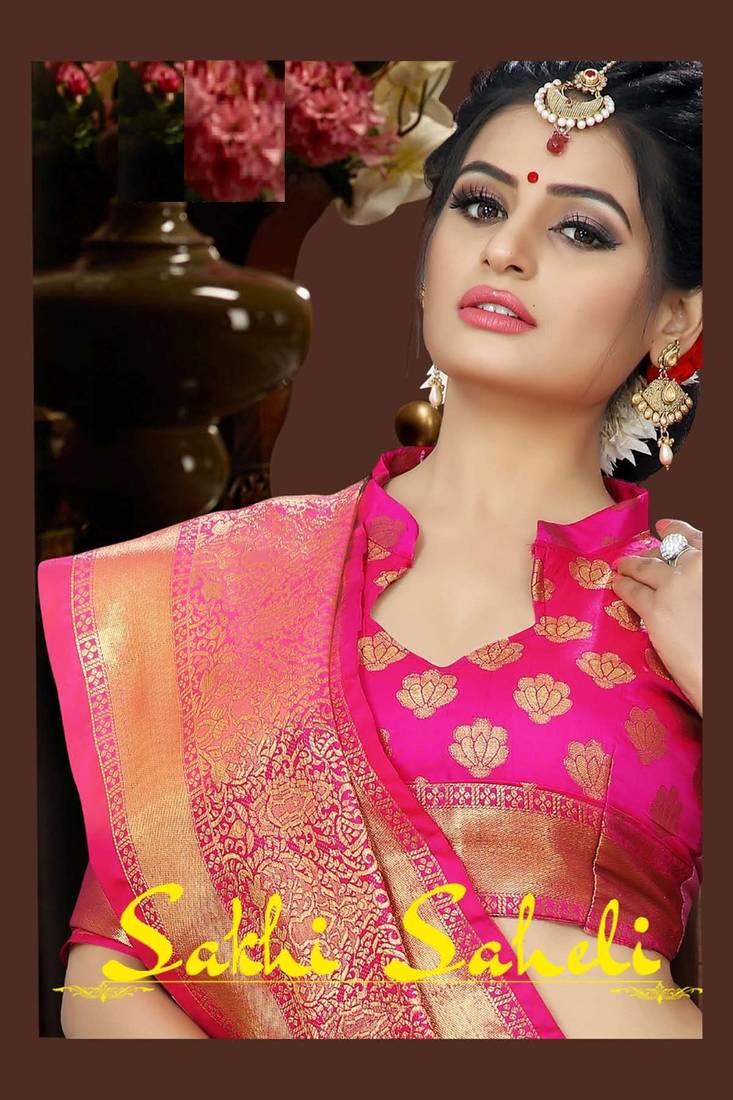 Brown woven silk blend saree with blouse