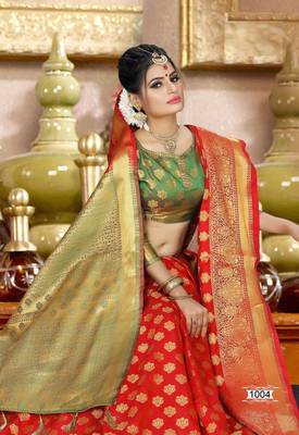 Orange woven silk blend saree with blouse 3
