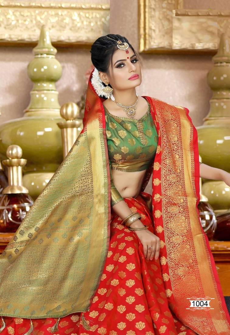 Orange woven silk blend saree with blouse