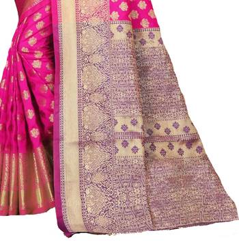 Pink woven silk blend saree with blouse 5