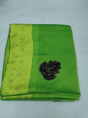 Green plain silk blend saree with blouse 1