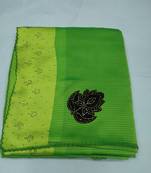 Green plain silk blend saree with blouse