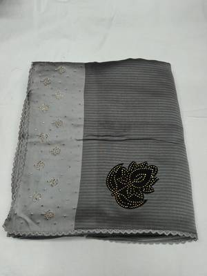 Grey plain silk blend saree with blouse 1