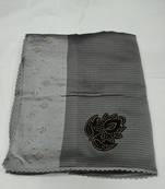 Grey plain silk blend saree with blouse