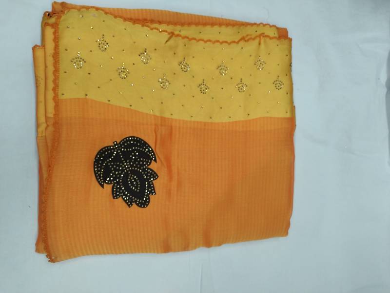 Orange plain silk blend saree with blouse