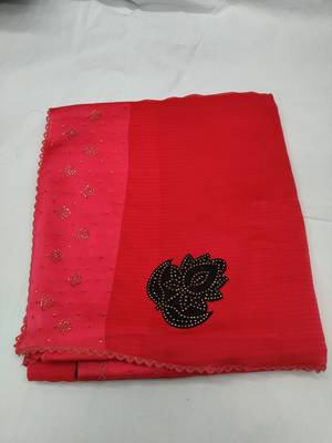 Red plain silk blend saree with blouse 1