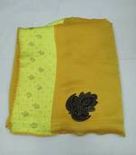 Yellow plain silk blend saree with blouse