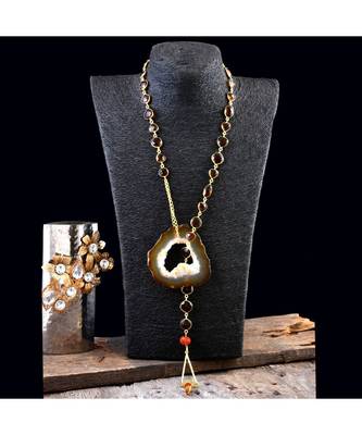 Brown Natural Stone Natural  Lock Designer Stylish Fashionable Scarf Necklace 1