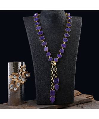 Purple Duzzy Stone Stylish Designer Scarf Pattern Fashionable Smart Look Necklace 1