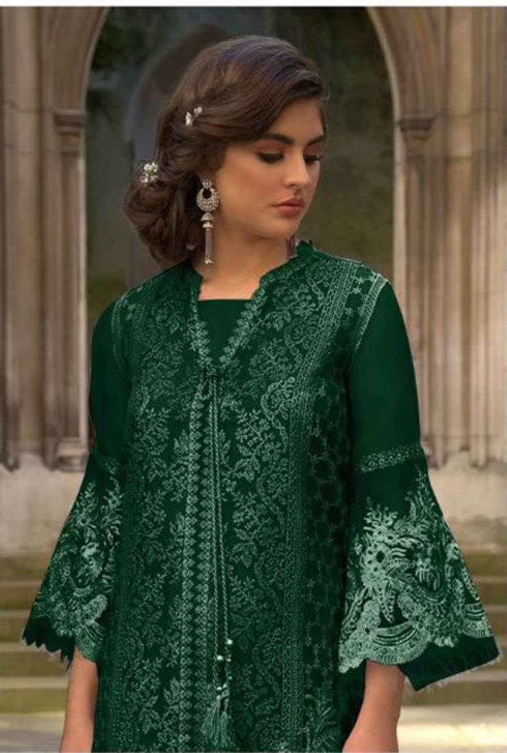 slim fit dress slacks Buy Designer Dark Green Georgette Sharara main image 1