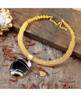 Golden  Brown Designer Necklace With Smart Designer Natural Stone Locket 1