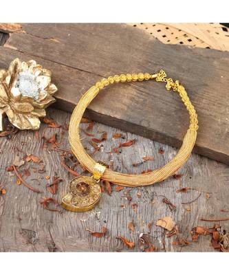 Golden  Black Designer Necklace With Smart Designer Natural Stone Locket 1
