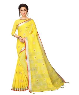 yellow woven linen saree with blouse 1