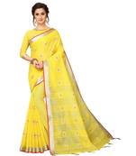 yellow woven linen saree with blouse