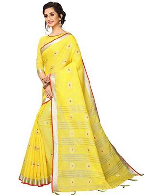 yellow woven linen saree with blouse 2