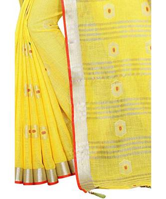 yellow woven linen saree with blouse 4