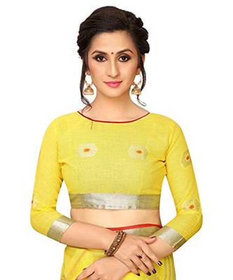 yellow woven linen saree with blouse 5