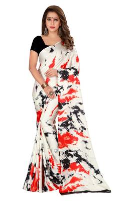 White plain crepe saree with blouse 1