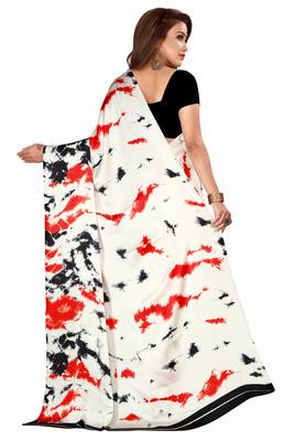White plain crepe saree with blouse 2