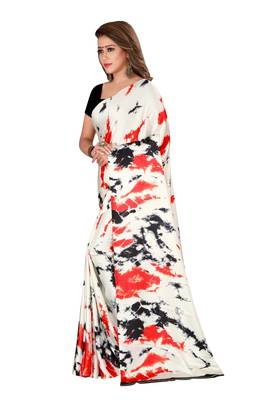 White plain crepe saree with blouse 3