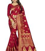 Maroon Women's Jacquard Silk Designer Saree With Blouse