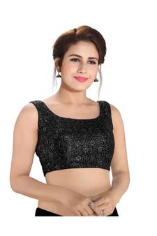Black Sleeveless Embroidered Shimmer Padded Saree Blouse