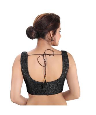 Black Sleeveless Embroidered Shimmer Padded Saree Blouse 2