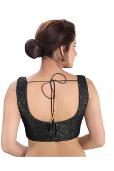 Black Sleeveless Embroidered Shimmer Padded Saree Blouse